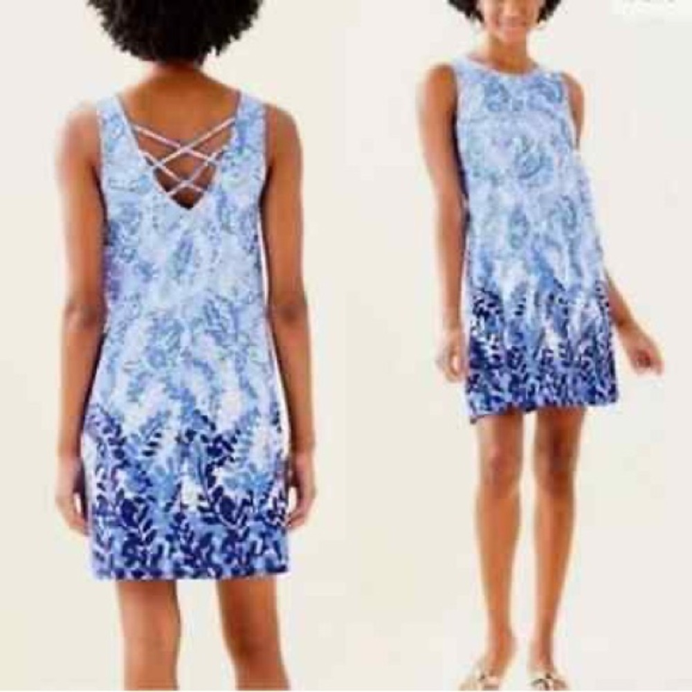 Lilly Pulitzer Kristen Dress Turtley Awesome Blue Print XS Cotton